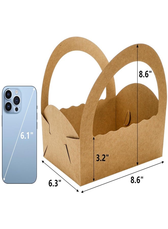 ELFULLY 50 Pack Paper Baskets for Gifts, 8.7" Kraft Basket with Handle Bulk, Empty Cookies Boxes for Desserts Snacks Donuts Pastries, Gifting Baskets for Party Wedding Anniversary Business DIY, Brown - Image 2